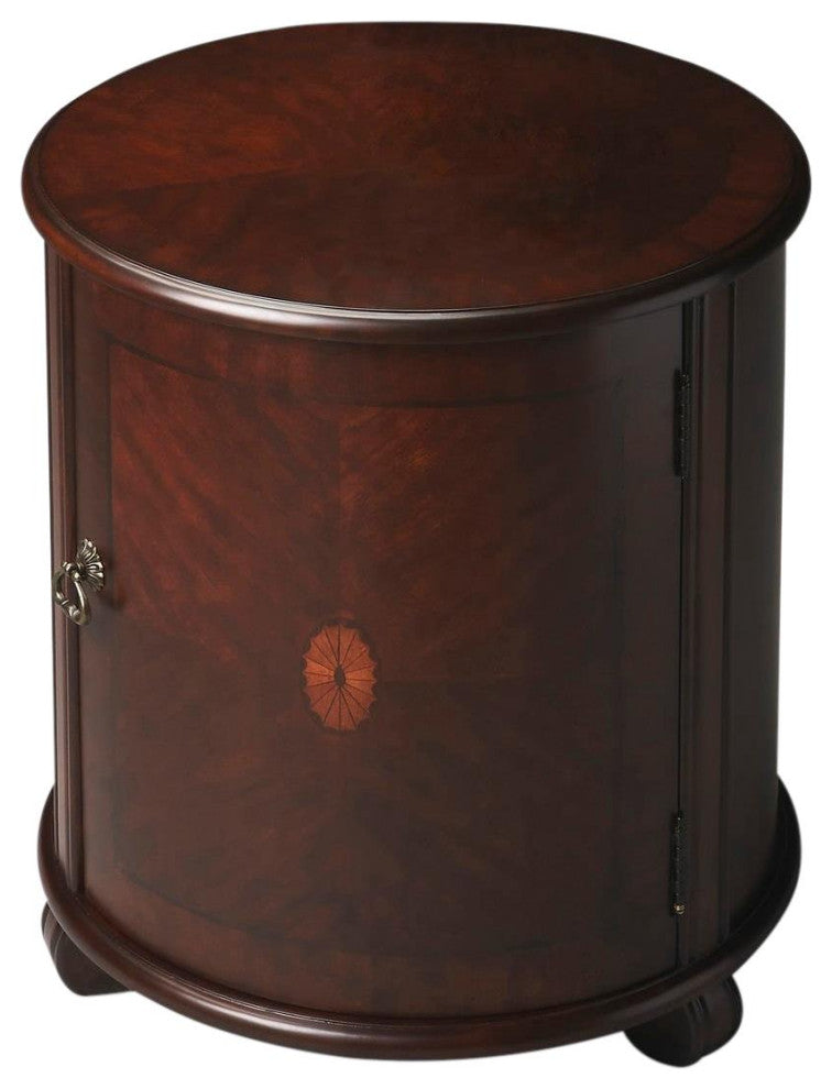 Classic Walnut Veneer Brass Drum Table - Handcrafted