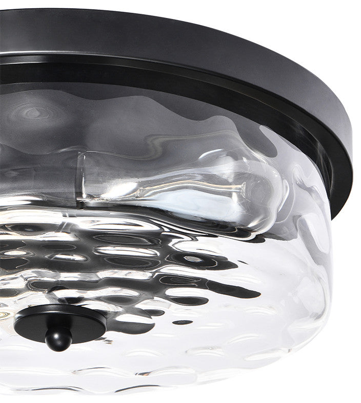 2-Light Water Glass Shaded Drum Flush Mount