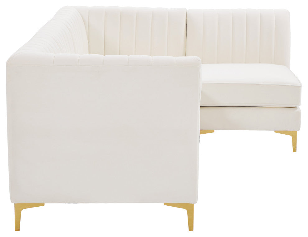 Alina Velvet Modular L-Shaped Modular Sectional, Cream, 4-Piece: 2 Armless Chair, 2 Corner Chair