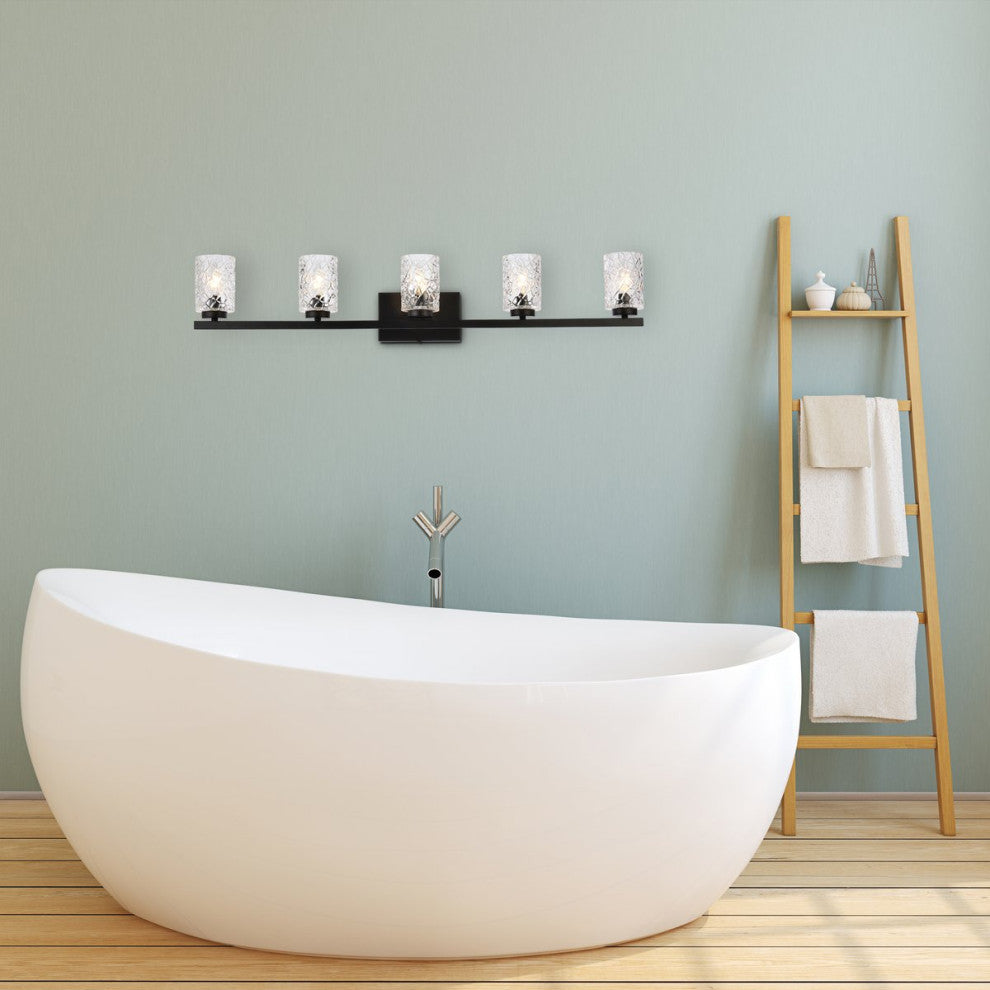 Conor 5-Light Bath Sconce, Black With Clear Shade