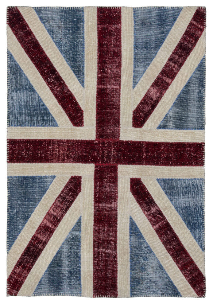 Rug N Carpet - Hand-knotted Anatolian 4' 0'' x 5' 11'' Flag Patchwork Rug