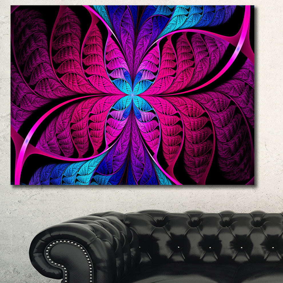 Bright Pink Fractal Stained Glass, Oversized Abstract Canvas Art Print, 60x40