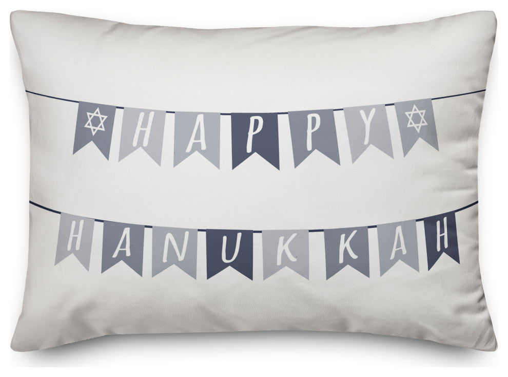 Neutral Happy Hanukkah Flags 14"x20" Throw Pillow Cover