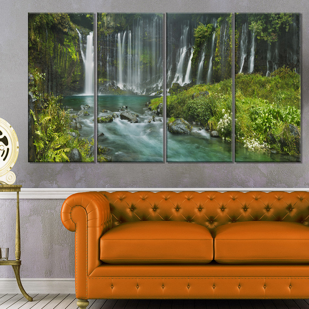 "Shiraito Falls Near Mount Fuji Japan" Landscape Wall Art, 4 Panels, 48"x28"