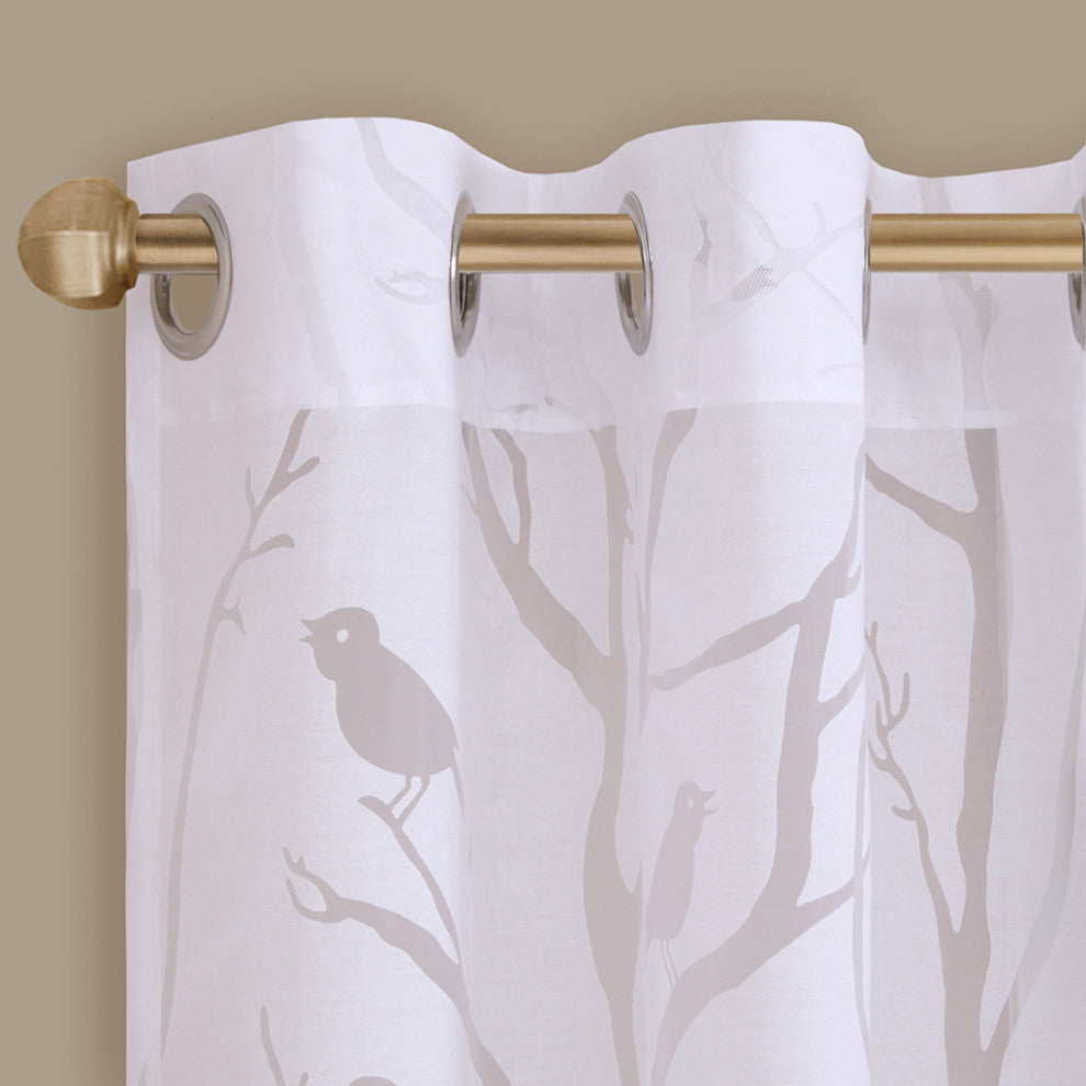 Madison Park Averil Devore Bird Sheer Window Curtain Panel, White