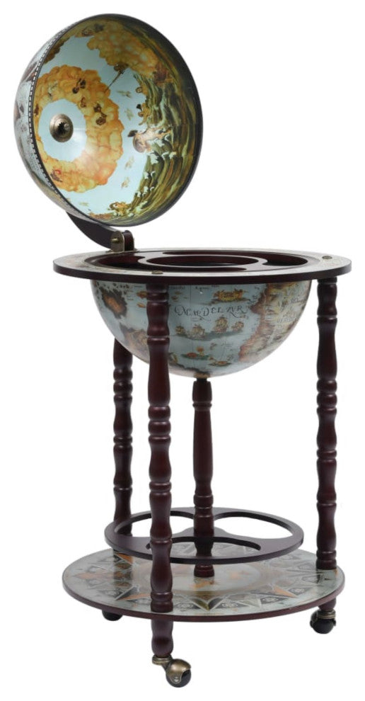 Vidaxl Globe Bar Wine Stand Eucalyptus Wood Blue