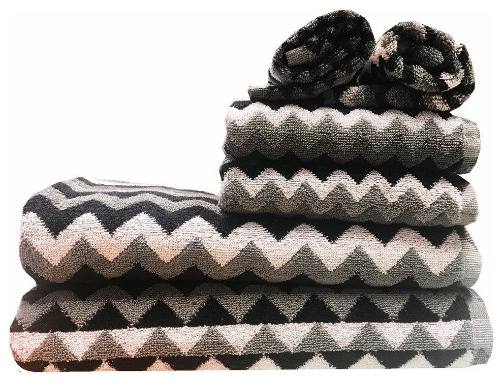 Zig Zag 6-Piece Cotton Bath Towel Set, Silver