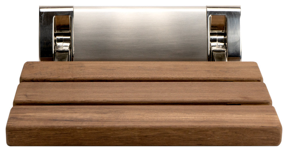 Brushed Nickel 14" Folding Teak Wood Shower Seat Bench