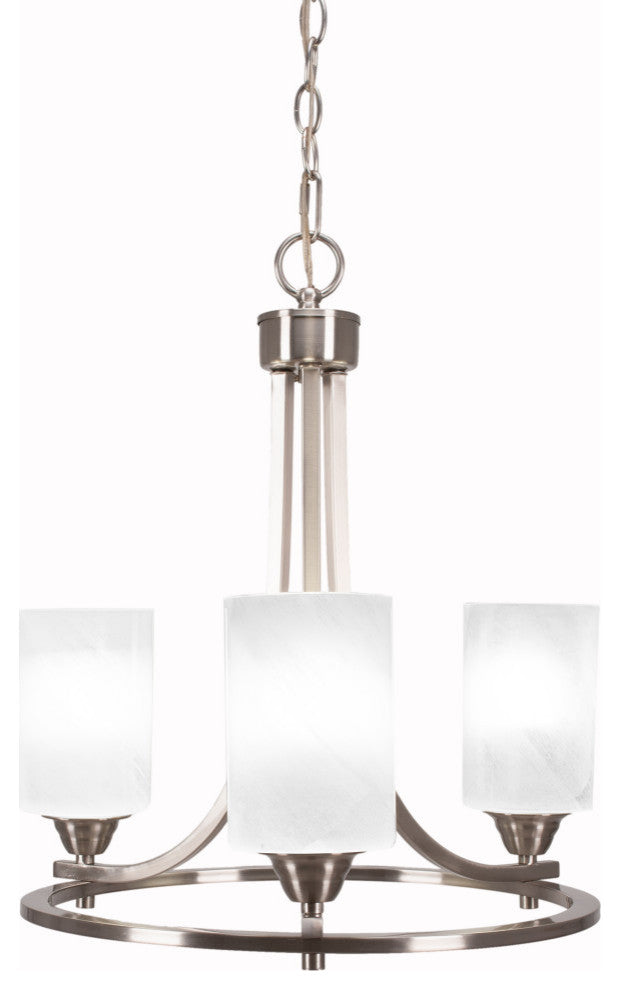Paramount Uplight 3-Light Chandelier, Brushed Nickel, 4" White Marble Glass