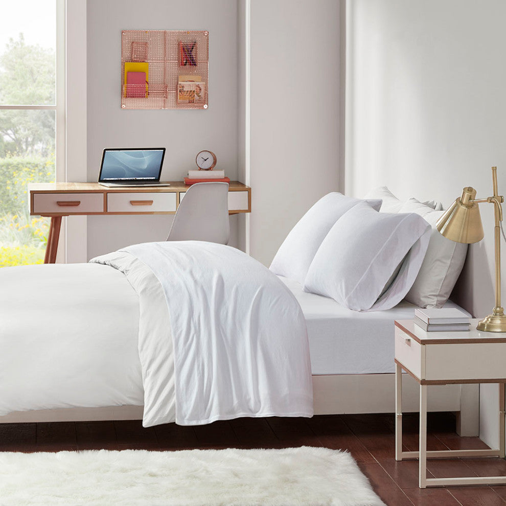 Intelligent Design Cotton Blend Jersey Knit All Season Sheet Set, White