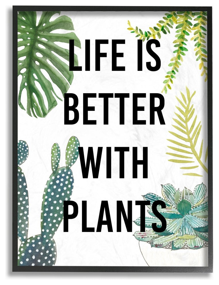 Life Is Better With Plants Illustrations Oversized Framed Giclee Art, 16"x20"