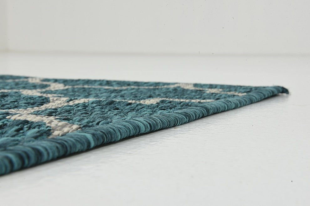 Unique Loom Teal Trellis Outdoor 2' 0 x 6' 0 Runner Rug