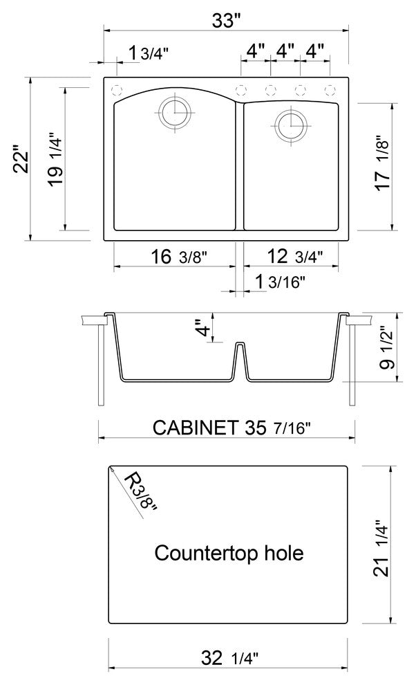Titanium 33" Double Bowl Drop In Granite Composite Kitchen Sink
