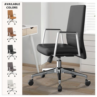 LeisureMod Aleen Upholstered Leather Office Chair With Swivel and Tilt, Black