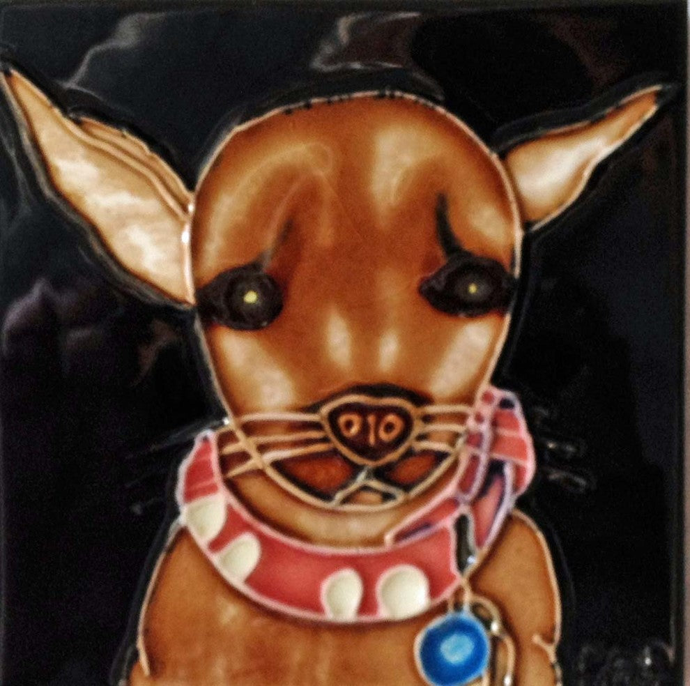 4x4" Chihuahua Dog Tile Dog Art Tile Ceramic Drink Holder Coaster