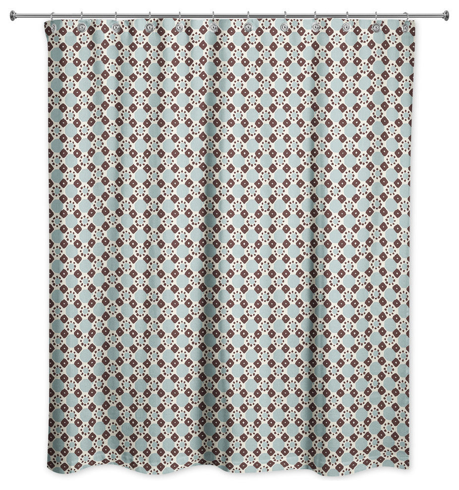 Folk Geometric Pattern in Blue Shower Curtain