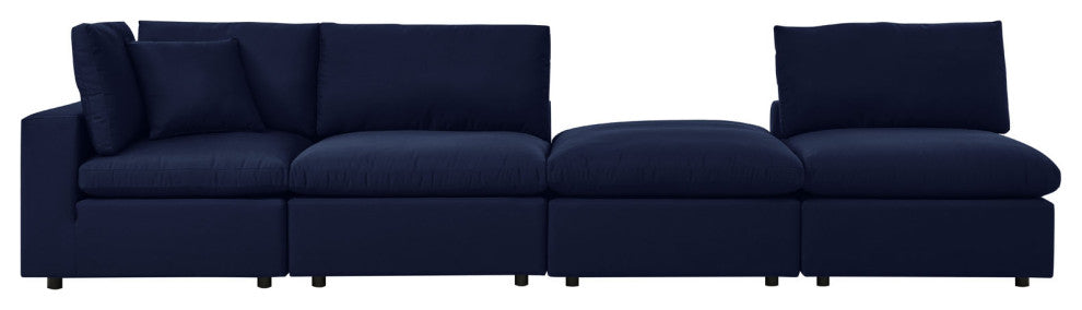 Modular Sectional Deep Sofa Chair Set, Sunbrella, Blue Navy, Outdoor Patio