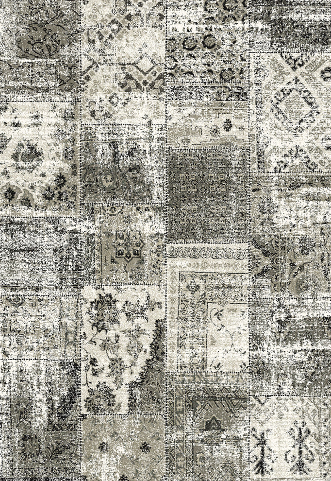 Infinity Patchwork Black And Silver Rug, 3'11"X5'7"