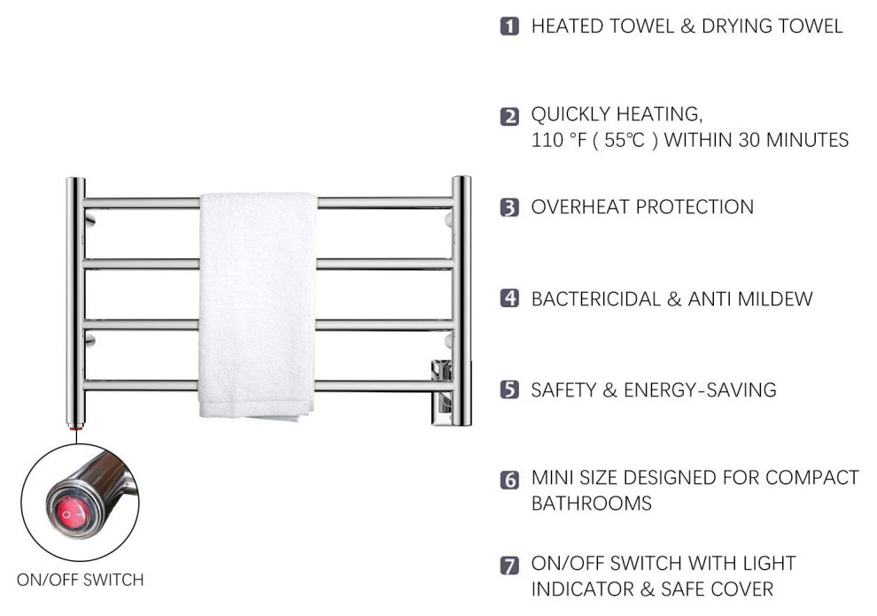 HEATGENE 4 Bar Wall-Mounted Plug-in / Hard-wiring Towel Warmer, Mirror Polish