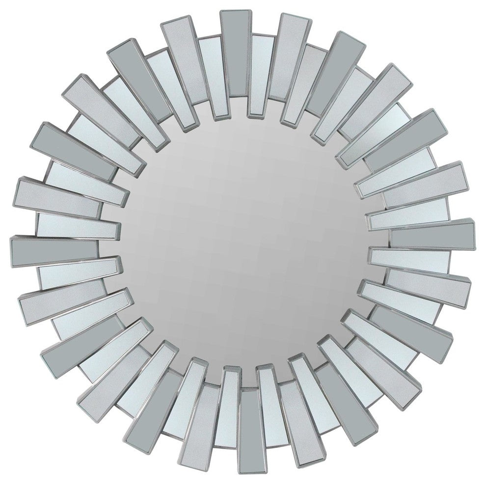 25.5" Aztec Inspired Silver Decorative Round Wall Mirror