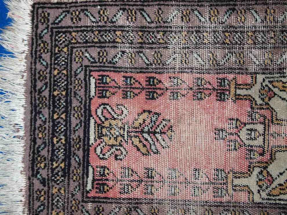 Handmade vintage Uzbek Bukhara praying mat 1.5' x 1.8' (46cm x 56cm) 1950s