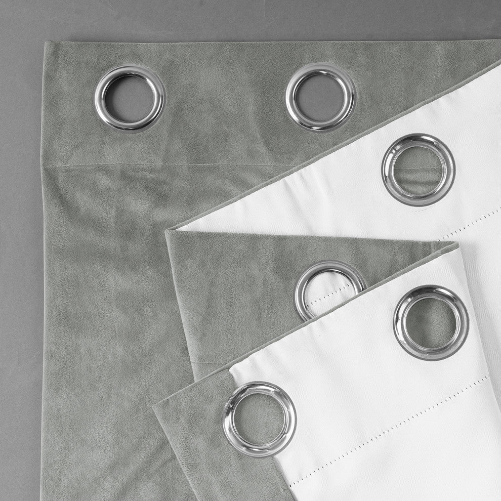 Signature Silver Gray Grommet Blackout Velvet Curtain Single Panel, 50"x108"