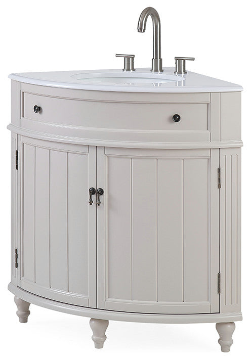 24 Inch Triadsville Grey Corner Design Bathroom Vanity With Quartz Top, Taupe