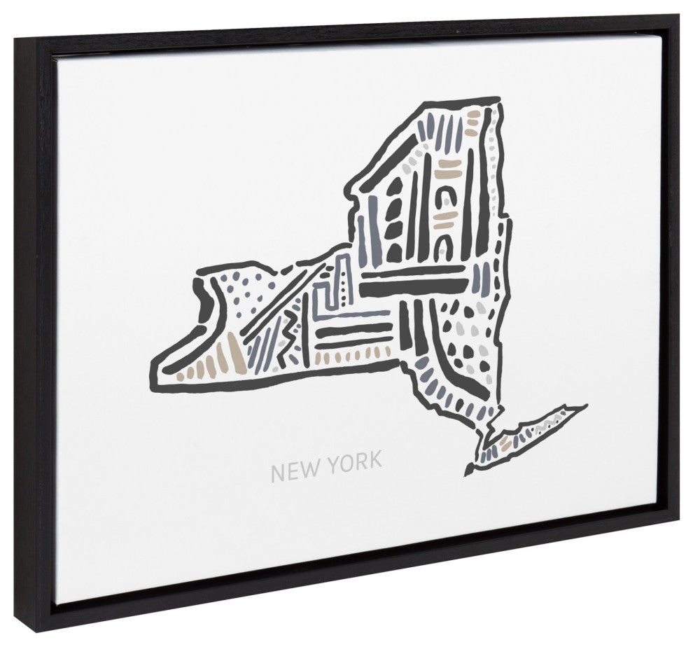 Sylvie New York State Framed Canvas By Statement Goods, Black 18x24