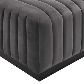 Conjure Channel Tufted Performance Velvet Ottoman, Black Gray