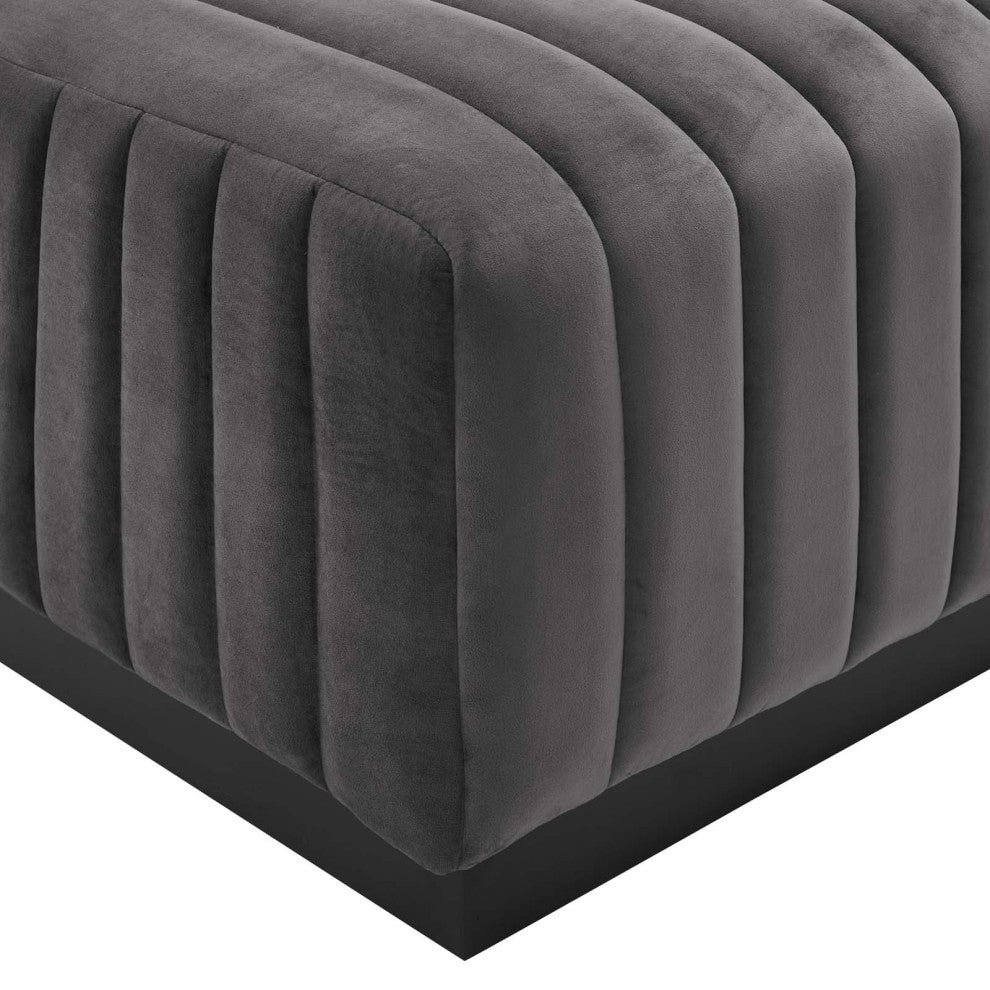Conjure Channel Tufted Performance Velvet Ottoman, Black Gray