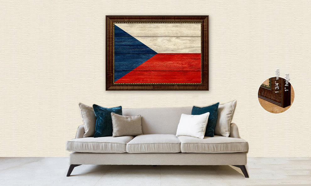 Czech Republic Country Textured Flag Print With Brown Gold Frame, 23"X33"