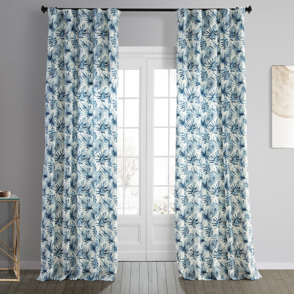 Artemis Printed Cotton Curtain Single Panel, Artemis Blue, 50wx96l