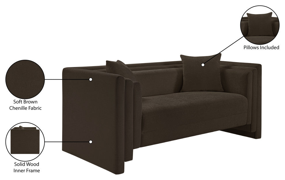 Everett Upholstered Loveseat, Brown, Chenille Fabric