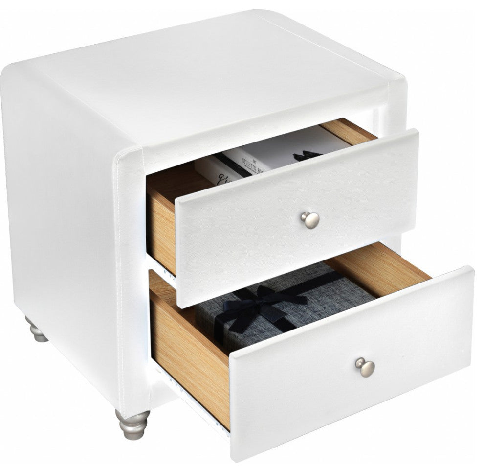 White Upholstered 2 Drawer Nightstand
