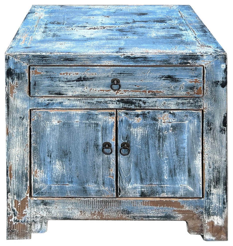Distressed Ink Light Blue Mix Color Small End Table Nightstand Cabinet Hws4375