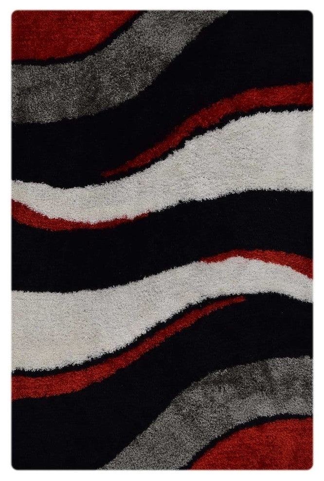 Wavy Stripes Hand Tufted Shaggy Oriental Area Rug, Multi, 8x10''