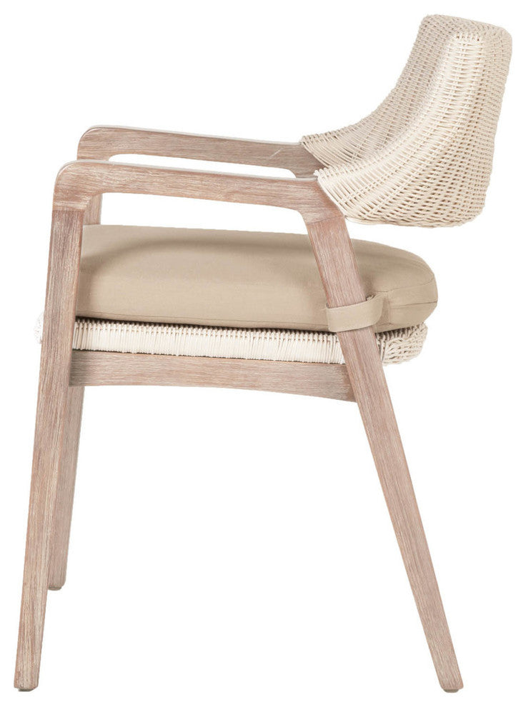 Wicker Arm Chair, White Wash Cream