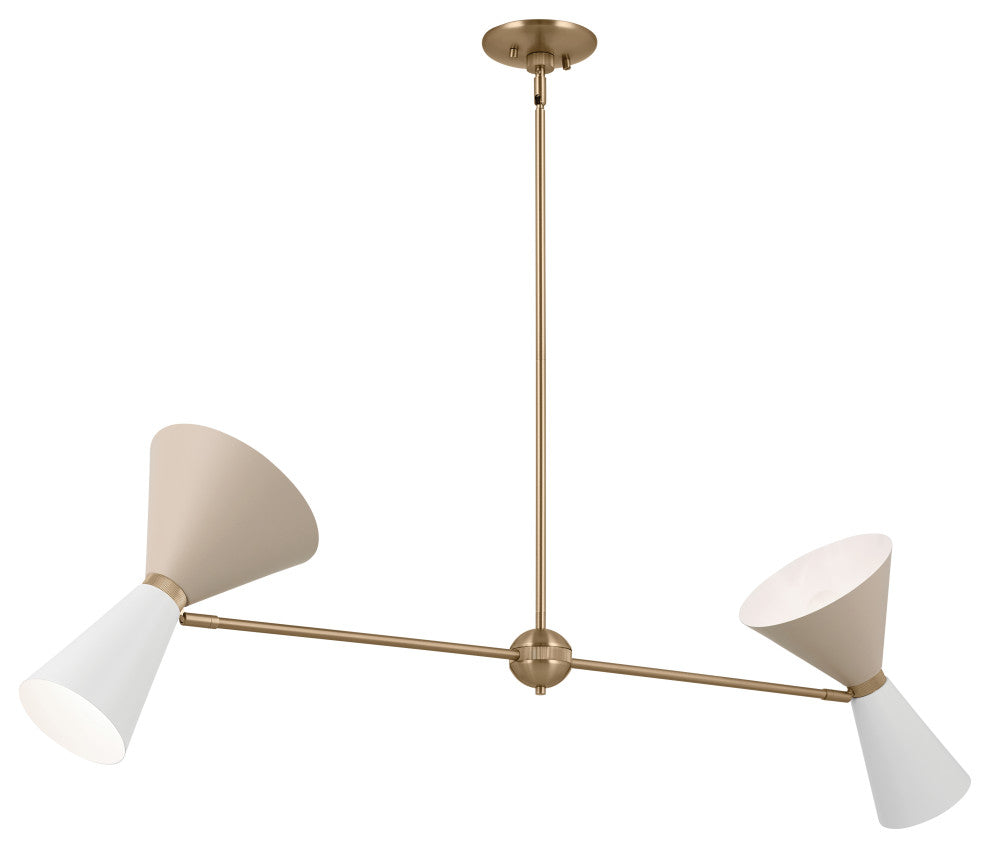 Phix 4 Light Chandelier Linear, Single, Champagne Bronze and Greige