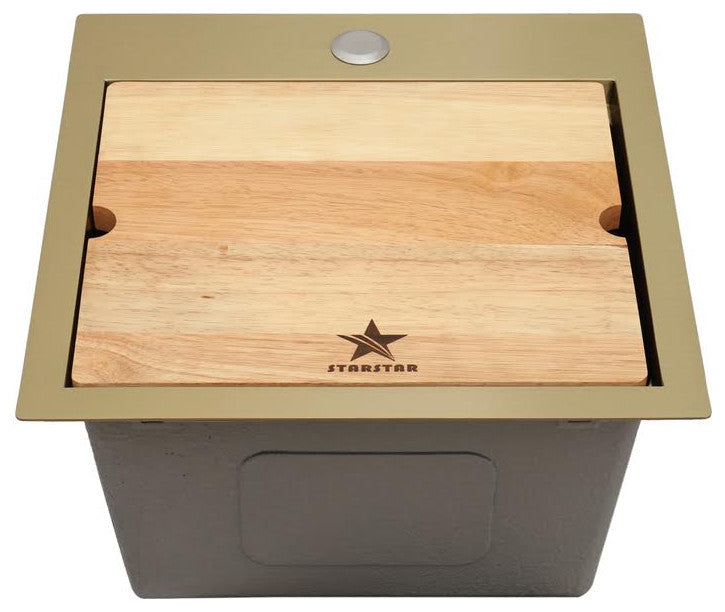 Workstation Top Mount/Drop-in Matte Stainless Steel Sink, Gold, 18x18x10