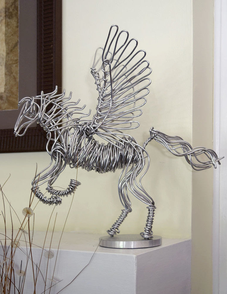Contemporary Metal Wire Pegasus Sculpture, American Handmade