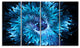 Blue Magical Wormhole Fractal, Large Abstract Canvas Wall Art, 48"x28", 4 Panels