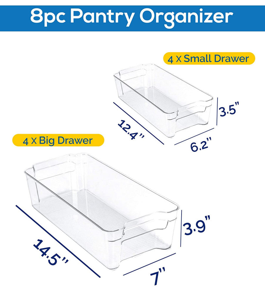 Set of 8 Pantry Organizers Clear Plastic Pantry Storage Racks