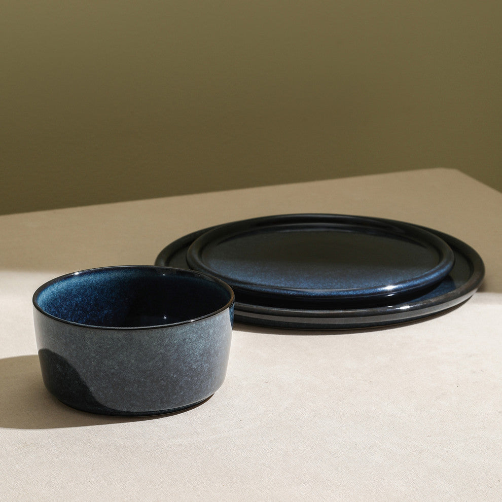 Stone Lain Eden Stoneware 24-Piece Dinnerware Set, Dark Blue