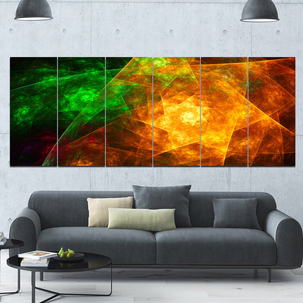 Yellow Rotating Polyhedron, Abstract Canvas Art Print, 70"x28", 6 Panels