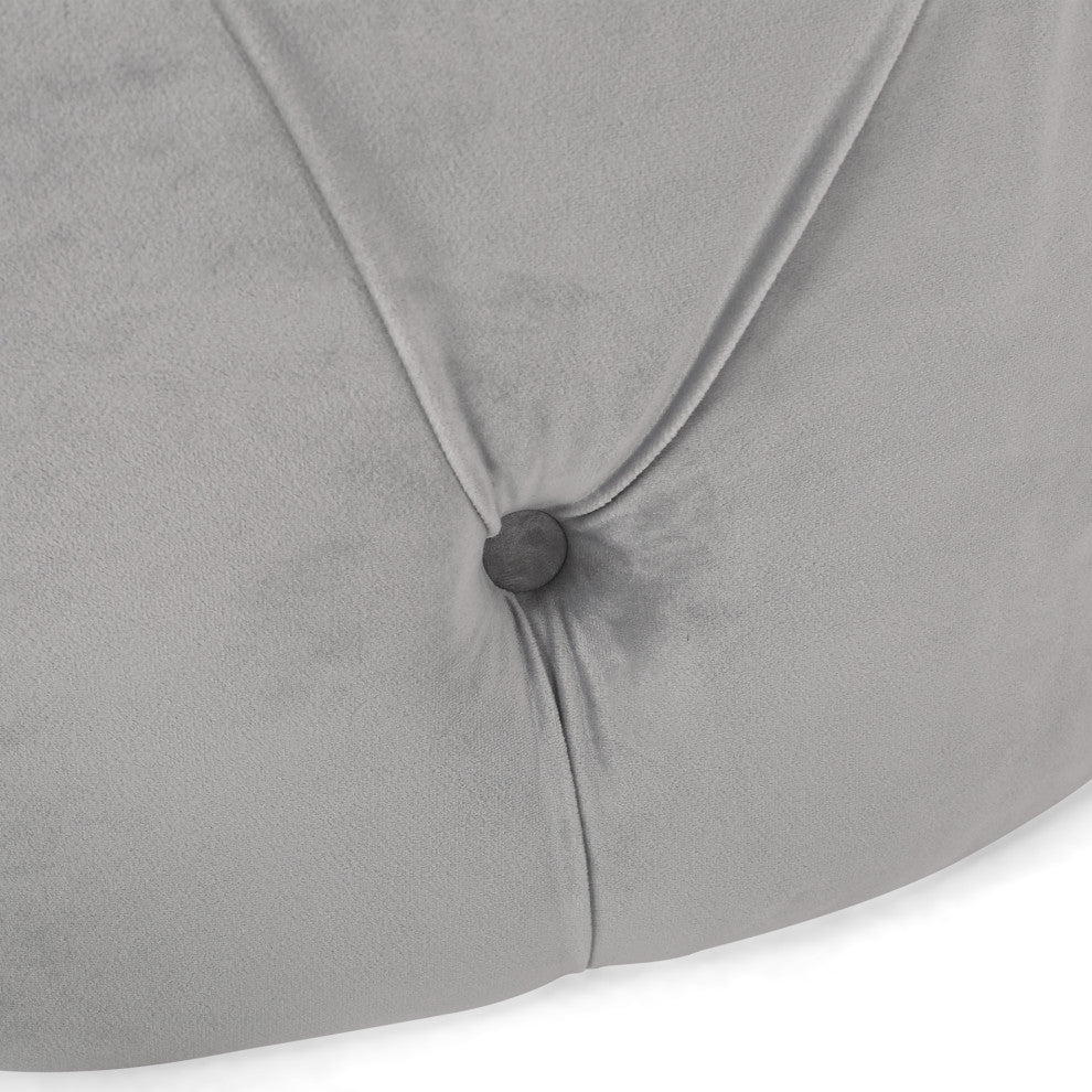 GDF Studio Limosa Round Tufted Velvet Ottoman, Gray