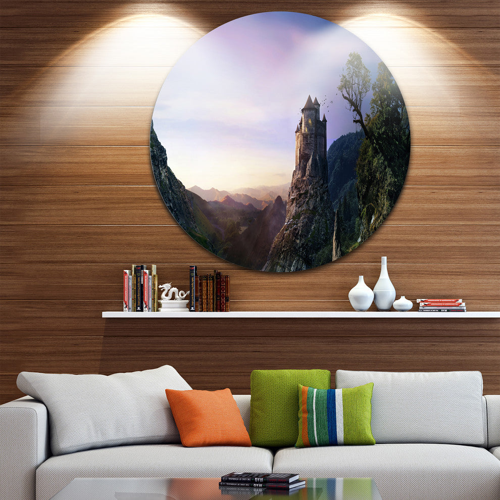 Misty Castle Landscape, Photography Round Wall Art, 23"
