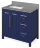 Cade Transitional 36" Hale Blue Left Offset Sink Vanity, Steel Grey Cultured Mar