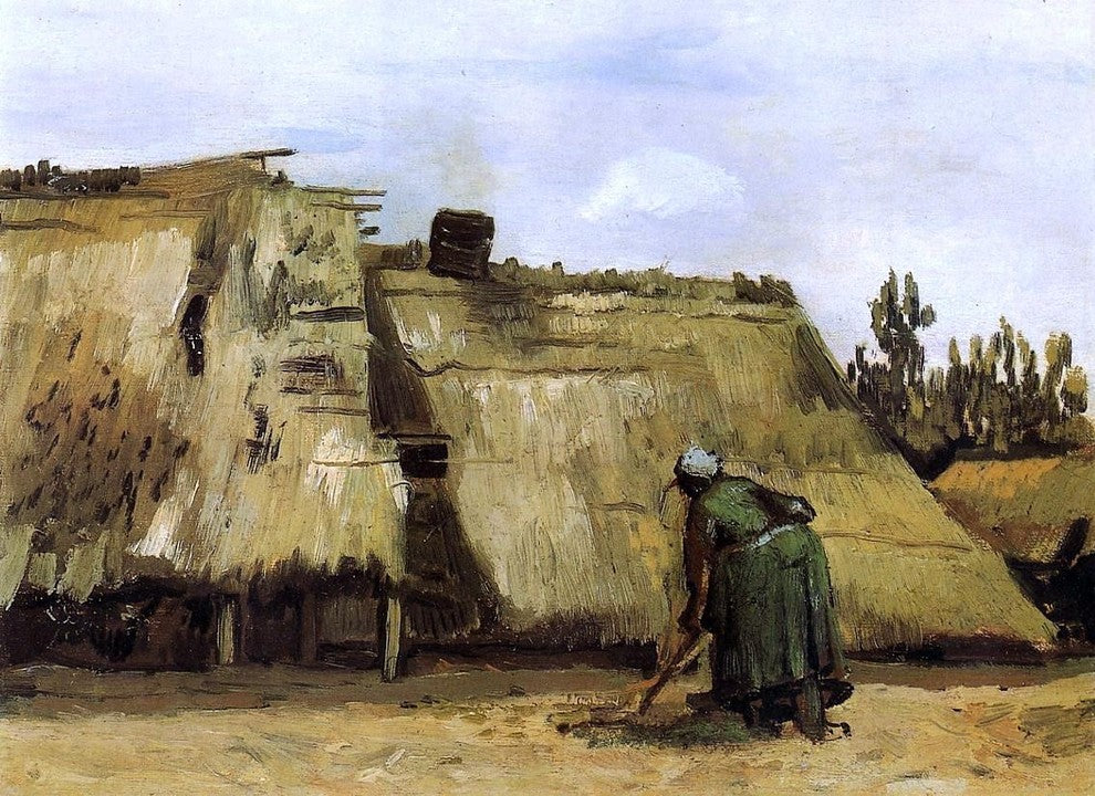 Vincent Van Gogh Cottage with Woman Digging, 18"x27" Gallery Wrapped Canvas