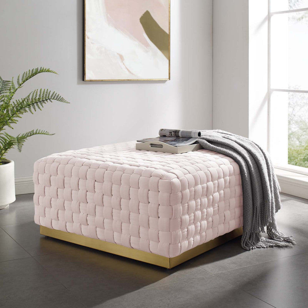 Accent Chair Ottoman, Square, Velvet, Pink, Modern, Living Lounge Hospitality