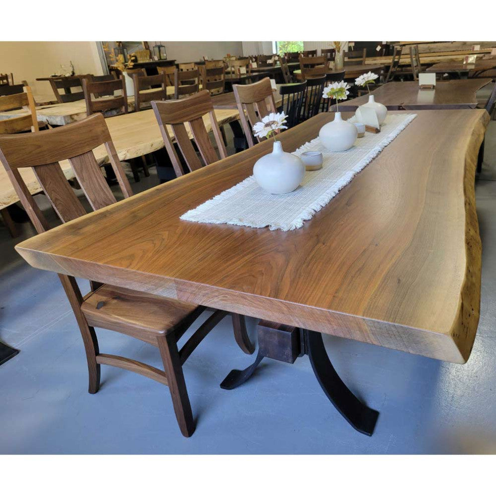 Bookmatched Walnut Live Edge Dining Table, Steel Base, 90x45